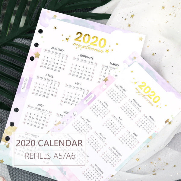 A5/A6 Calendar 2020 Three-Fold Binder Planner Refills Set (46 Pages)