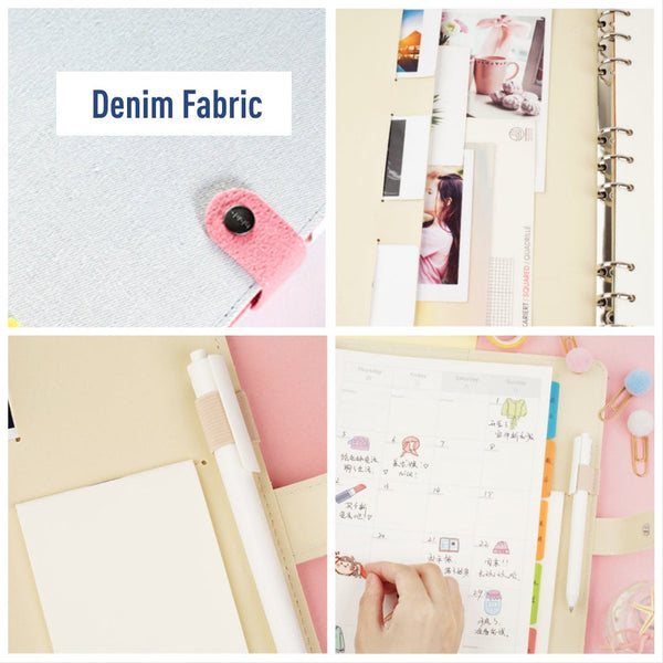 B5 Large Denim Binder Planner with Refillable Inserts