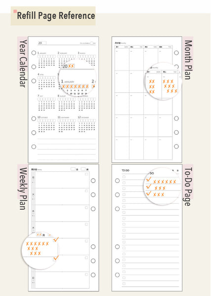 A6 Large-Ring (30mm) Leather Binder Planner with  Refillable Inserts