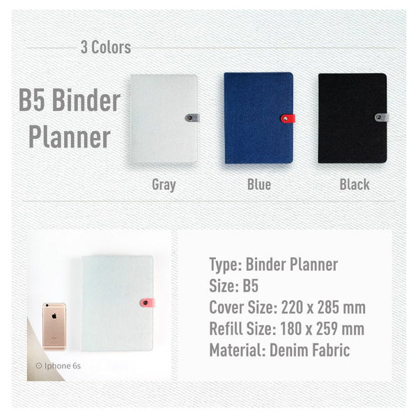 B5 Large Denim Binder Planner with Refillable Inserts