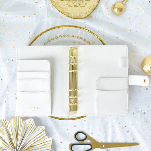A6/A7 White Glitter Leather Binder Planner with Refillable Inserts