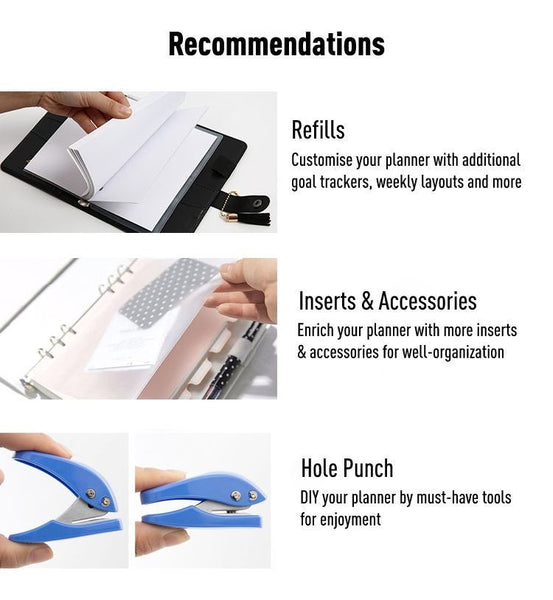 A6/A7 White Glitter Leather Binder Planner with Refillable Inserts