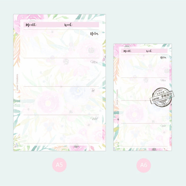 A5/A6 Floral Weekly Plan Binder Planner Refills (40 Sheets)