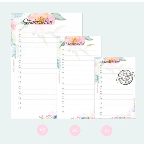A5/A6/A7 Floral To-Do-List Binder Planner Refills (40 Sheets)