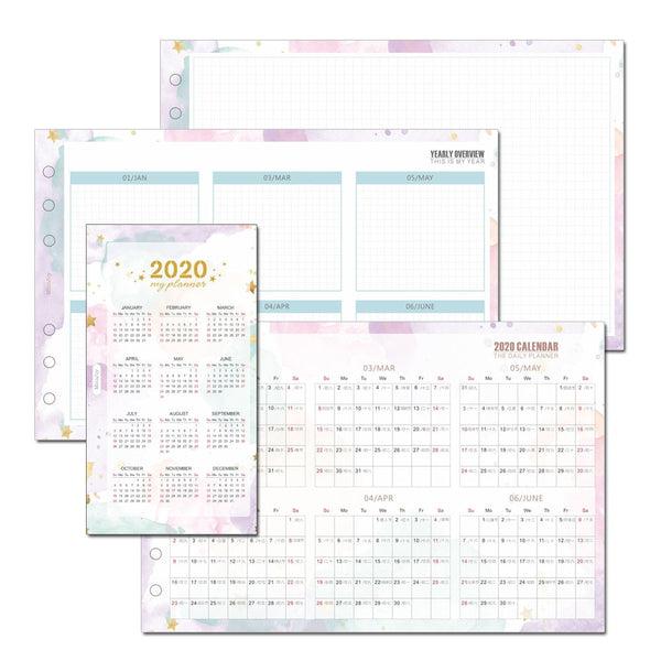 A5/A6 Calendar 2020 Three-Fold Binder Planner Refills Set (46 Pages)