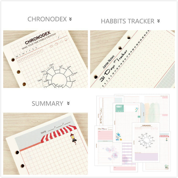 A5/A6 Size 7-Type Binder Planner Refills (40 Sheets)