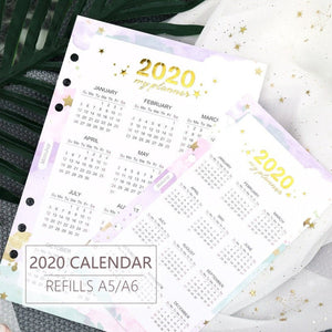 A5/A6 Year Calendar 2020 Binder Planner Refill / Divider