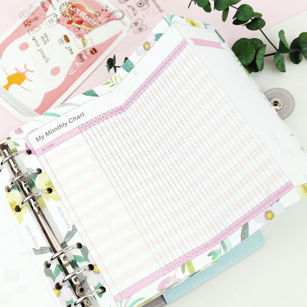 A5/A6 Floral Monthly Three-Fold Binder Planner Refills (20 Sheets)