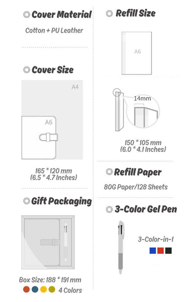 A6 Hobo-Style Planner Set with Refillable Notebook and Pen (4 Colors)