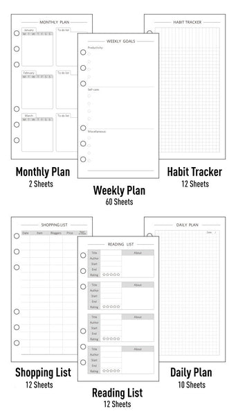 Marble 6-Ring Binder Planner Set (A6 Size) with Divider, Pen and Washi Tape