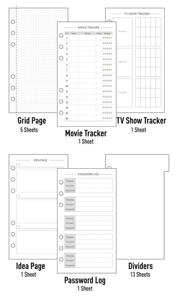 Marble 6-Ring Binder Planner Set (A6 Size) with Divider, Pen and Washi Tape