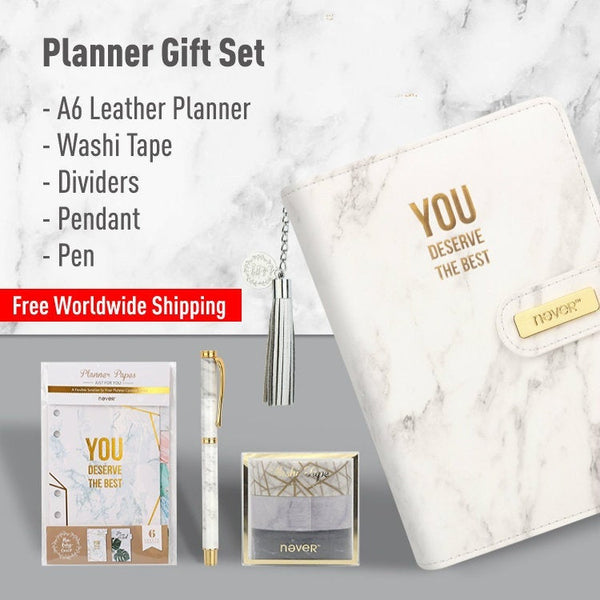 Marble 6-Ring Binder Planner Set (A6 Size) with Divider, Pen and Washi Tape