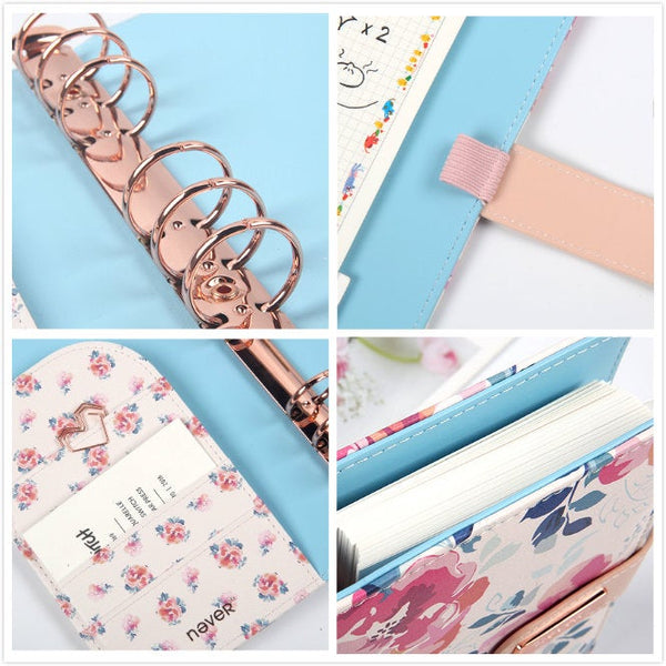 A6 Premium Leather Binder Floral Planner with Refillable Inserts