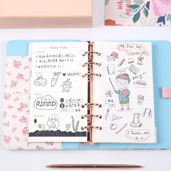 A6 Premium Leather Binder Floral Planner with Refillable Inserts