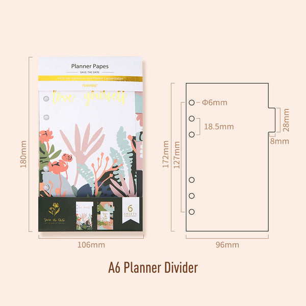 A6 Planner Laminated Divider (Set of 6)