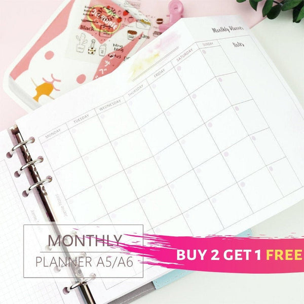 A5/A6/A7 Monthly Plan Three-Fold Binder Planner Refills (20 Sheets)