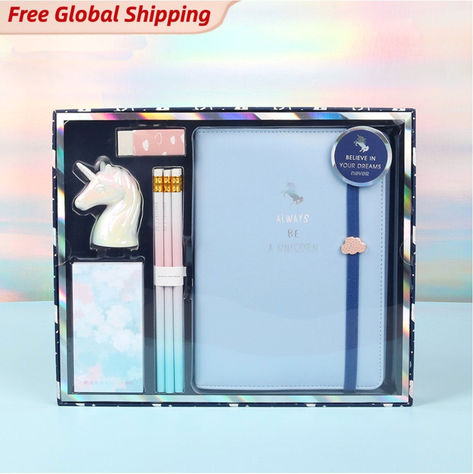 Cute Unicorn A5 Notebook Set with Pencil, Pencil Sharpener, Eraser and Notepads