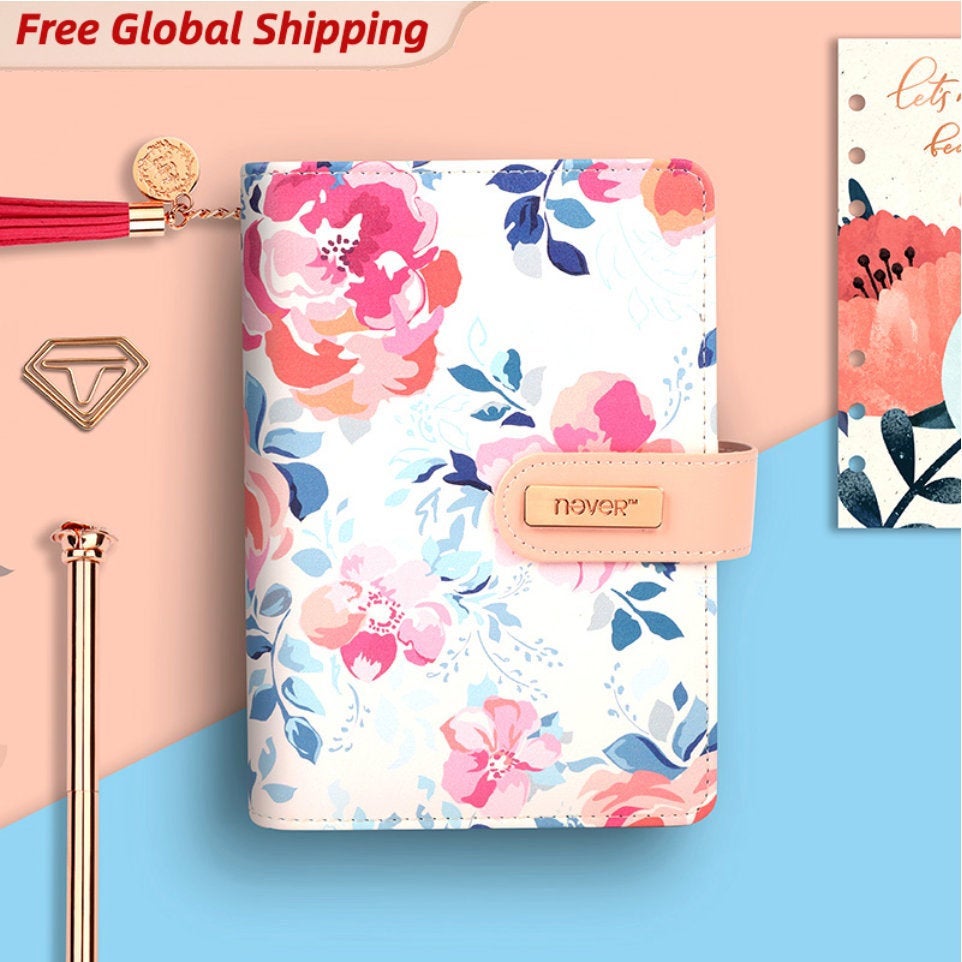 A6 Premium Leather Binder Floral Planner with Refillable Inserts
