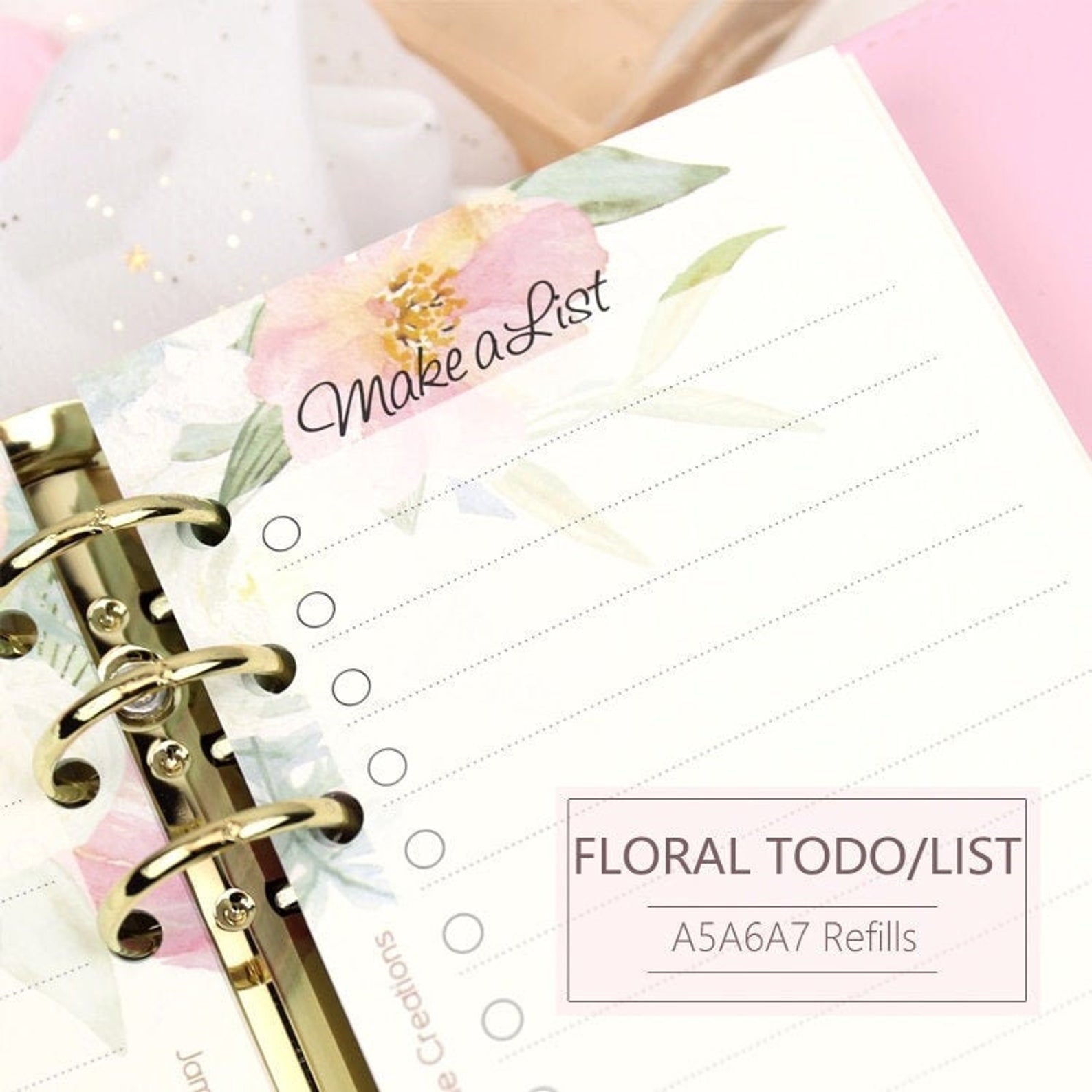A5/A6/A7 Floral To-Do-List Binder Planner Refills (40 Sheets)
