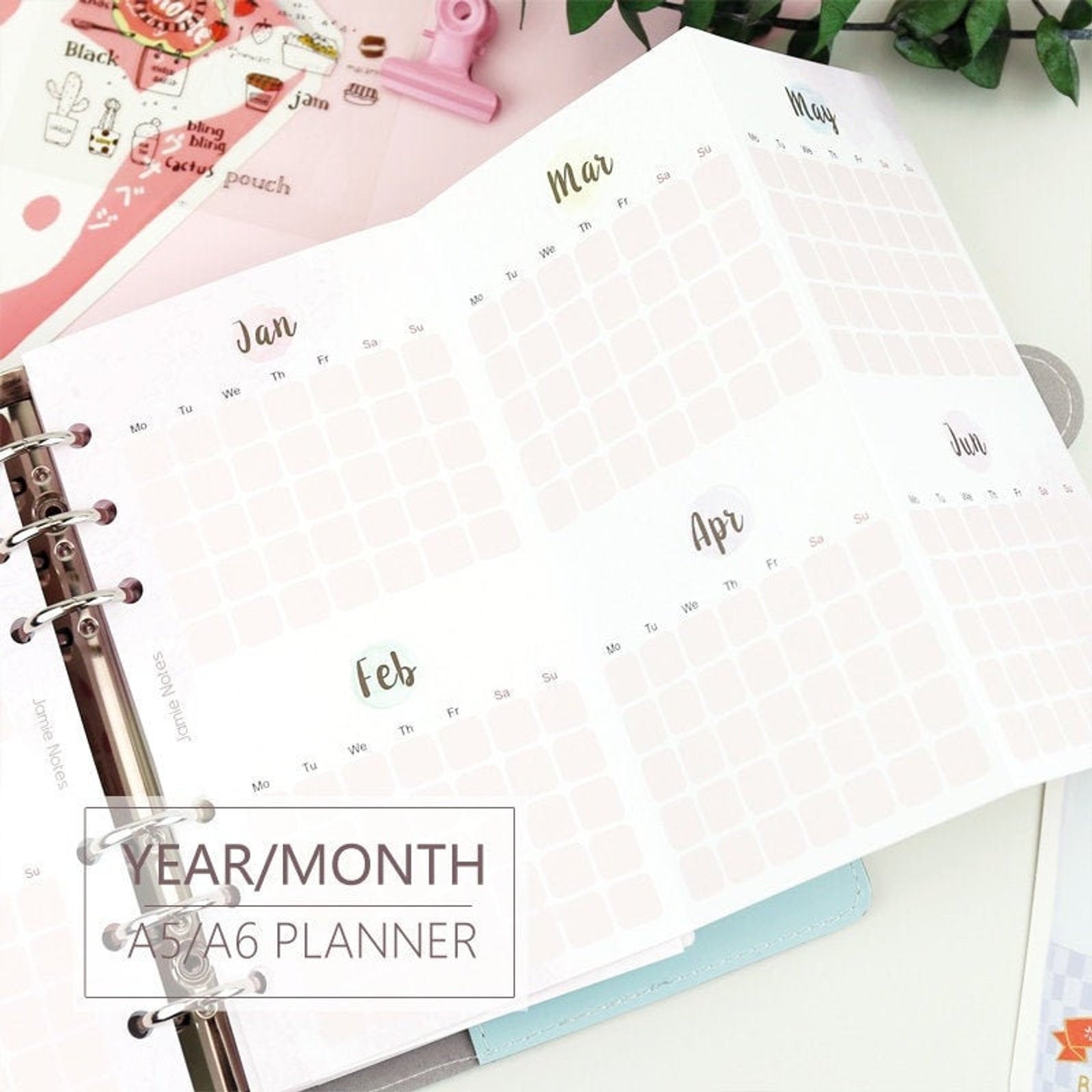 A5/A6/A7 Yearly/Monthly Three-Fold Binder Planner Refills (5 Sheets)