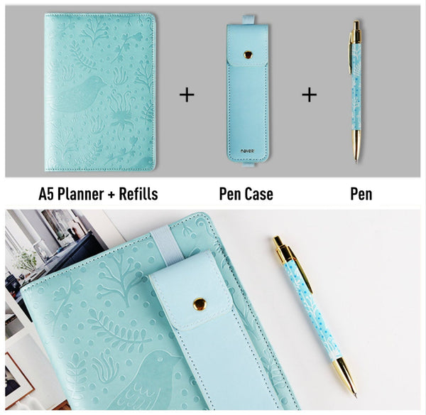 A5 Leather Refillable Planner / Journal Gift Set with Pen and Pen Case