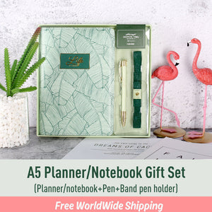 A5 Leather Planner / Journal Gift Set with Elastic Band and Pen