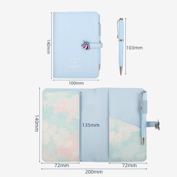 Unicorn Leather Passport Gift Set with Gel Pen, Luggage Tag and KeyChain