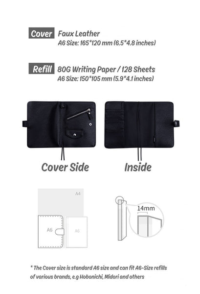 A6 Hobo-Style Personal Planner with Vintage Leather and Refillable Notebook