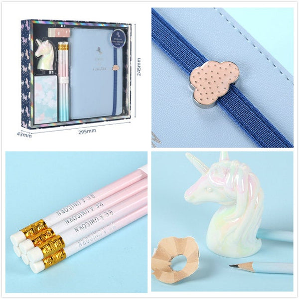 Cute Unicorn A5 Notebook Set with Pencil, Pencil Sharpener, Eraser and Notepads