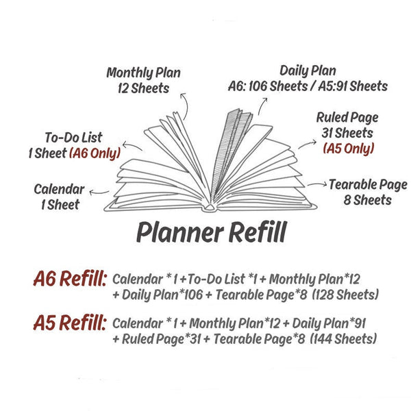 A6 Zippered Planner with Refillable Notebook (White Butterfly)