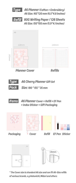 A6 Hobo-Style Cherry Planner Set with Refillable Notebook, Pen and Sticker