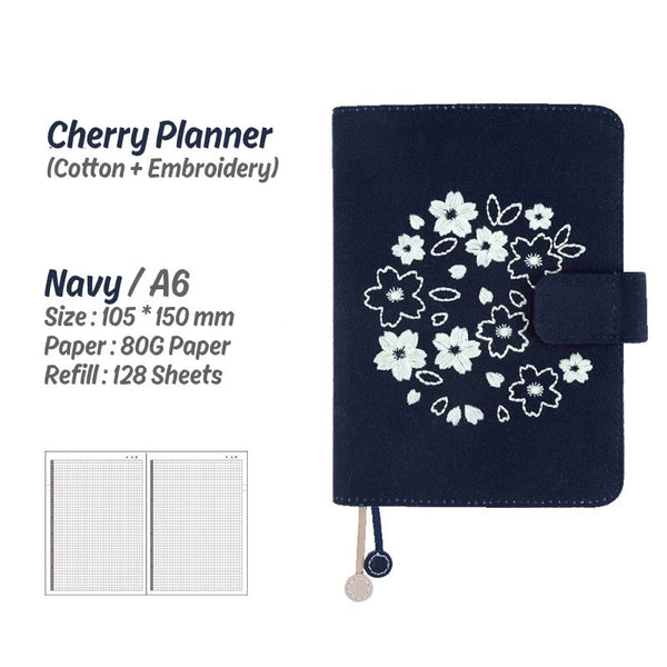 A6 Hobo-Style Cherry Planner Set with Refillable Notebook, Pen and Sticker