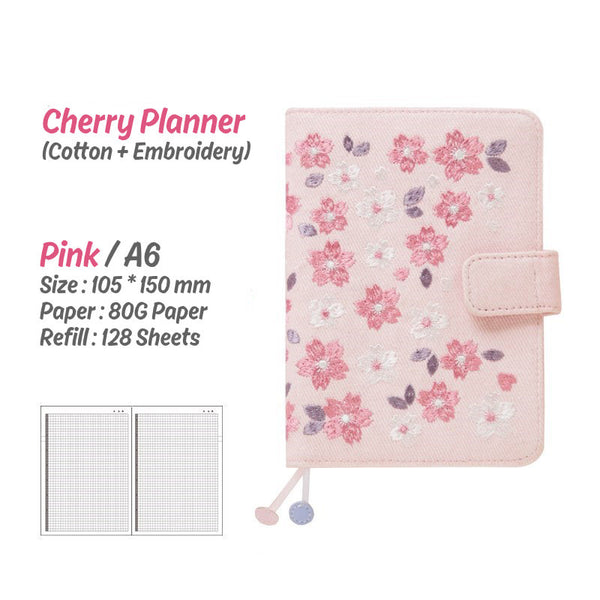 A6 Hobo-Style Cherry Planner Set with Refillable Notebook, Pen and Sticker