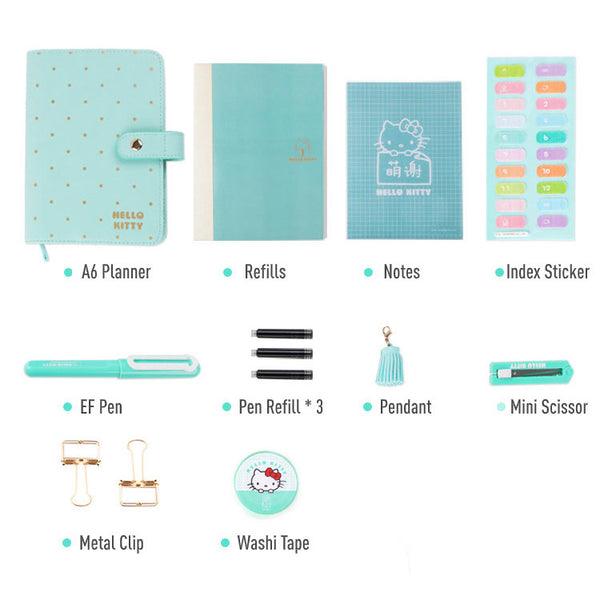 Hello Kitty Planner Gift Set ( A6 Leather Planner, Refills, EF Pen, Sticker and Washi Tape)