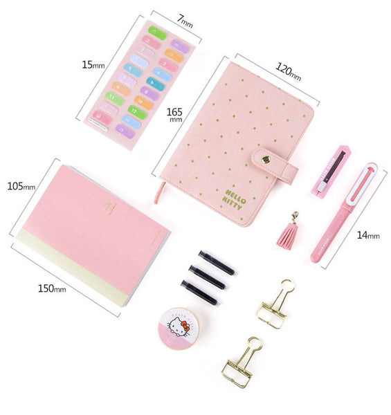 Hello Kitty Planner Gift Set ( A6 Leather Planner, Refills, EF Pen, Sticker and Washi Tape)