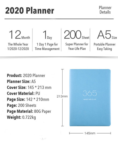 A5 Year 2020 Daily Planner (400 Pages)