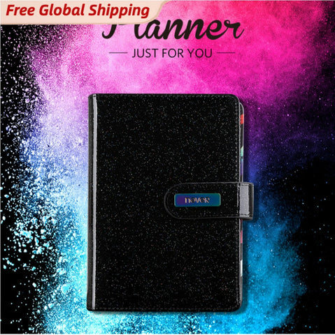 A6 Premium Black Leather Binder Planner with Refillable Inserts