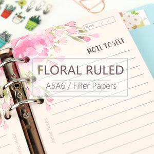 A5/A6 Floral Ruled Line Binder Planner Refills (40 Sheets)