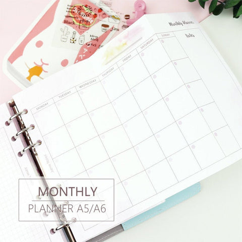 A5/A6/A7 Monthly Plan Three-Fold Binder Planner Refills (20 Sheets)