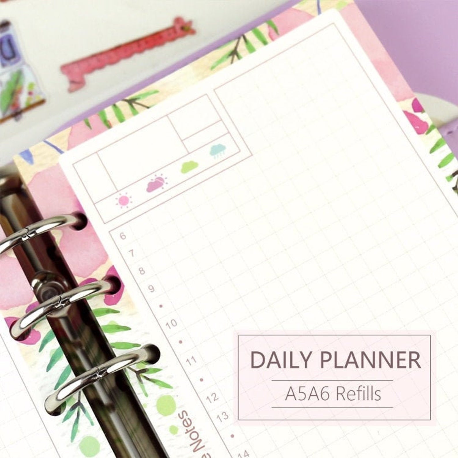 A5/A6 Floral 1D1P Daily Binder Planner Refills (40 Sheets)