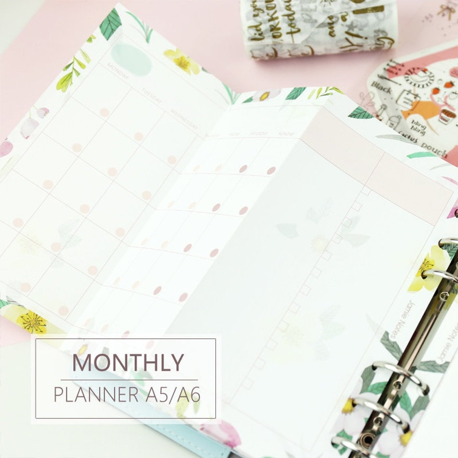A5/A6 Floral Monthly Three-Fold Binder Planner Refills (20 Sheets)