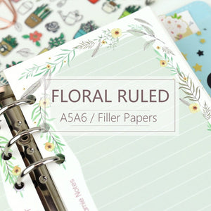 A5/A6 Floral Ruled Line Binder Planner Refills (40 Sheets)