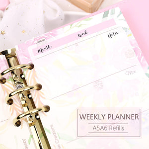 A5/A6 Floral Weekly Plan Binder Planner Refills (40 Sheets)