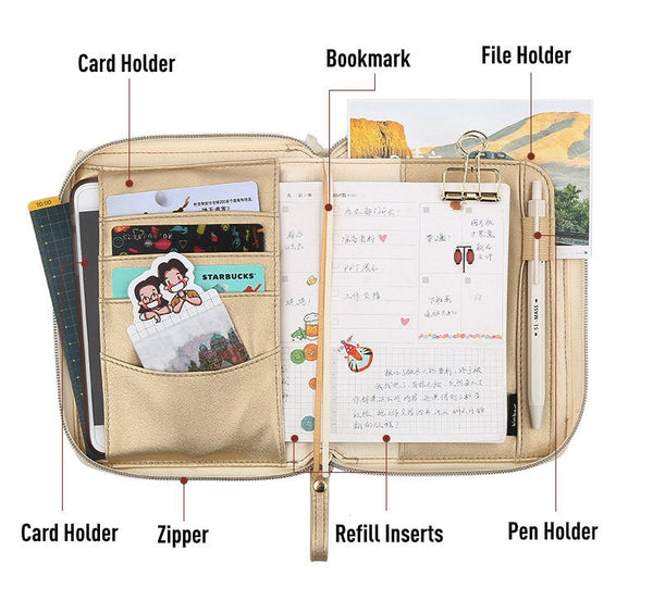 A6 Zippered Planner with Refillable Notebook (White Butterfly)