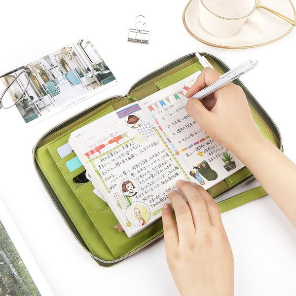 A6 Zippered Planner with Refillable Notebook (Green/Orange)