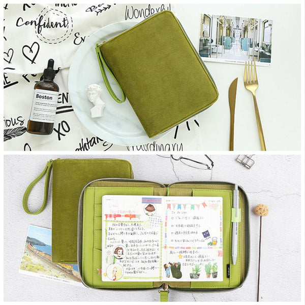 A6 Zippered Planner with Refillable Notebook (Green/Orange)