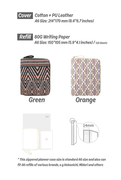 A6 Zippered Cotton Planner with Refillable Notebook