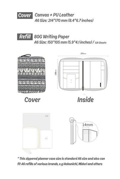 A6 Zippered Canvas Planner and Refillable Notebook