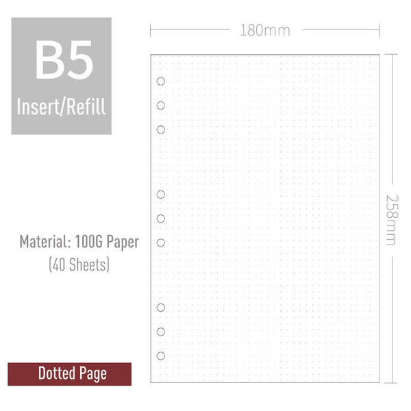 B5 Planner Refills (40 Sheets)-Grid/Dotted/Weekly/Monthly Page